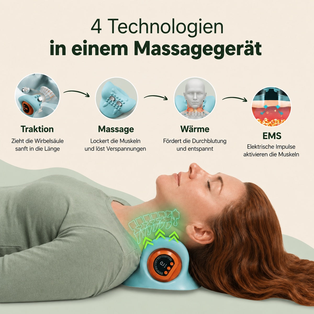 4 Technologien in einem Massagegerät: Traktion, Massage, Wärme und EMS
